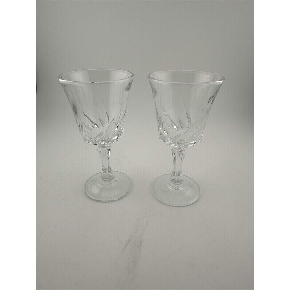 Pair of Cristal d'Arques Durand Fammes Cut Crystal Claret Wine Glasses 4" France